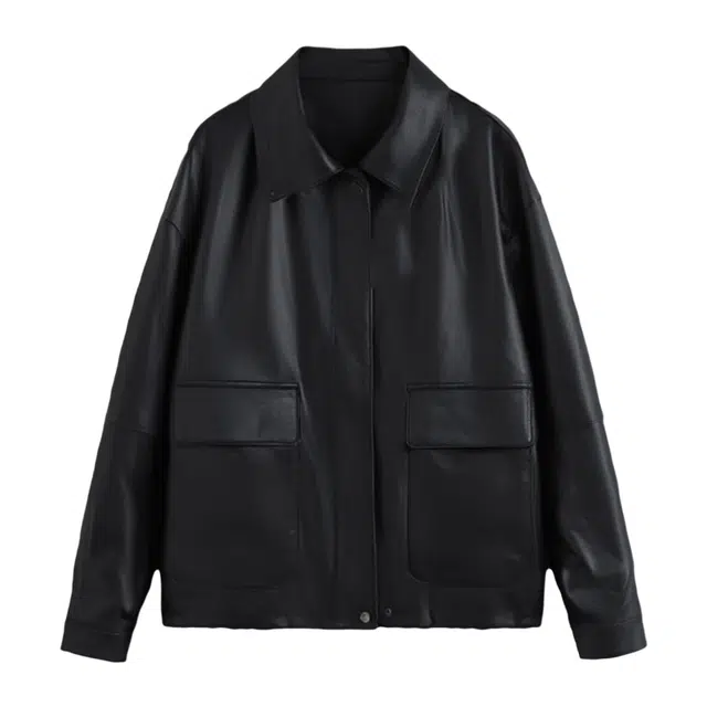 潞优野 高端时尚真皮短款机车服休闲绵羊皮皮夹克外套宽松皮衣 女款