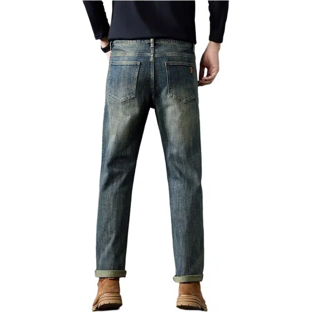 潮人榜 美式高街复古水洗潮牌宽松时尚休闲百搭弹力日常通勤直筒小脚牛仔裤 男款