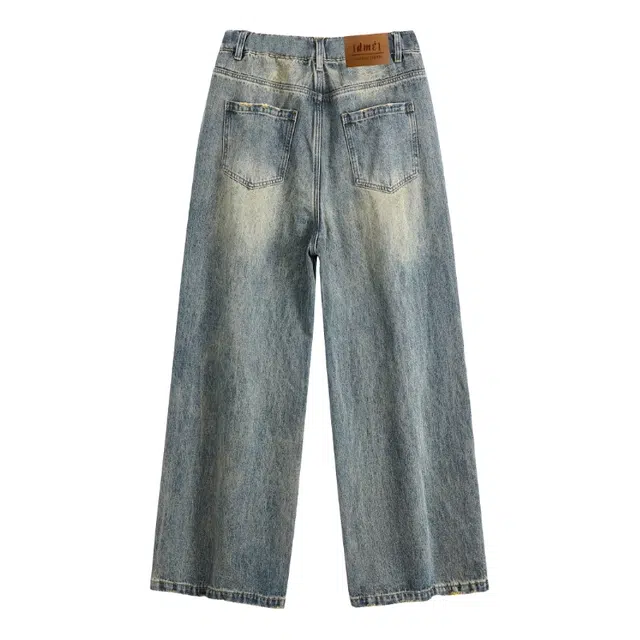 【dme】 美式高街水洗做旧猫爪痕复古宽松休闲通勤百搭垂坠感舒适直筒牛仔裤 男女同款