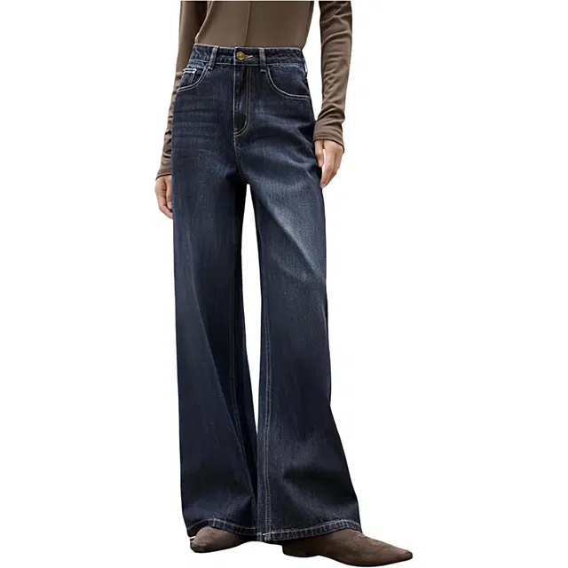 佐塞斯 高端品质轻奢复古高腰显瘦阔腿女秋冬季宽松遮肉时尚裤子牛仔裤 女款