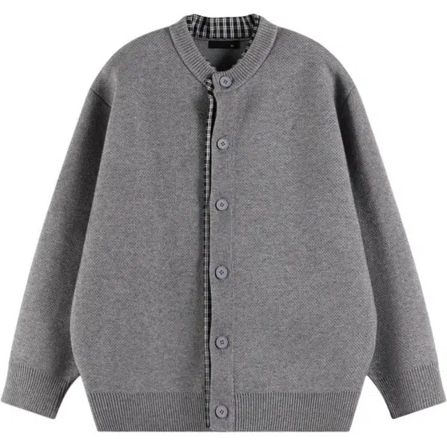 华夏儿女 秋冬季开男士宽松百搭格子拼接假两件外套针织衫 男女同款