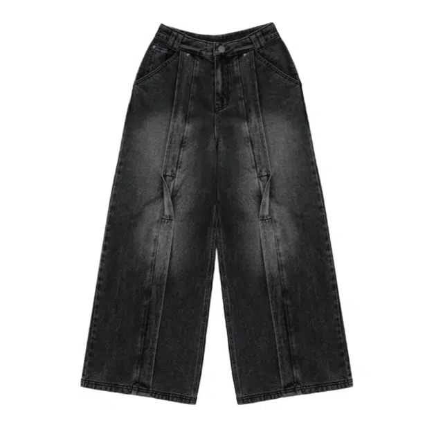 TREEMINGBIRD Twisted Wide Denim Set-up Pants