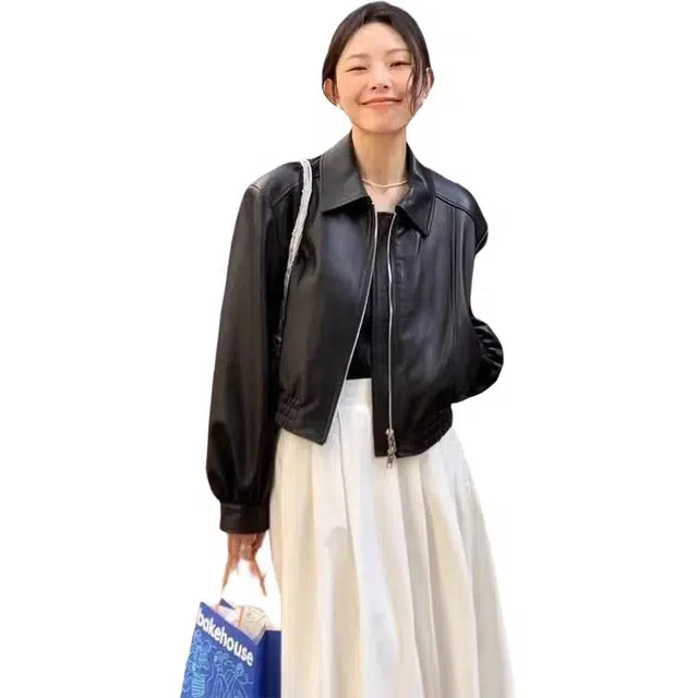 纤丝鸟 简约时尚宽松短款设计感美式复古风格截短外套 女款