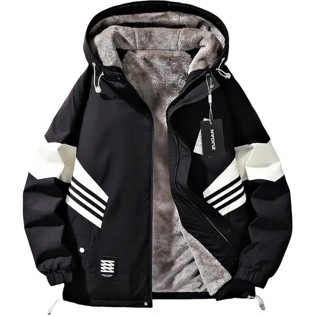 左岸 加绒加厚美式潮流百搭撞色拼接带帽拉链开衫上衣宽松休闲防风保暖秋冬夹克外套 男款