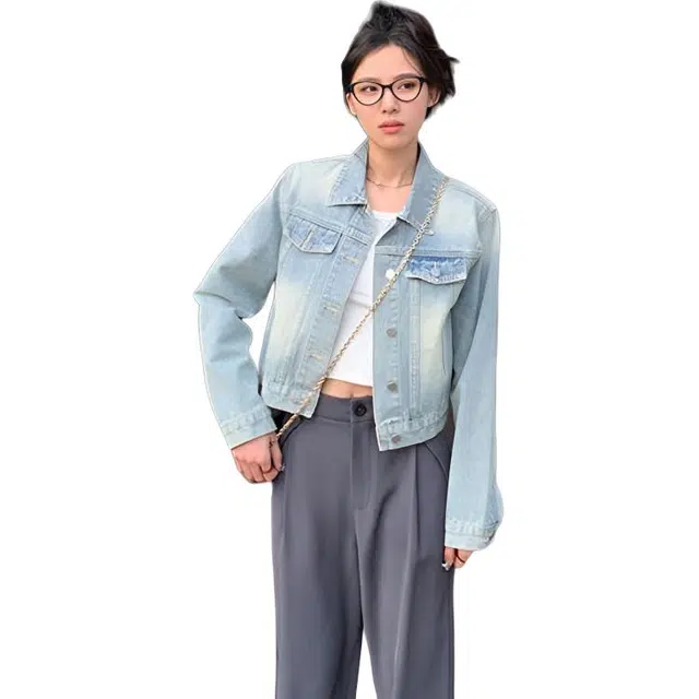 纤丝鸟 潮流宽松复古韩版气质时尚设计感休闲上衣截短外套 女款