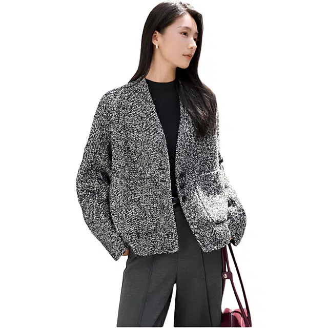 佐塞斯 高端品质轻奢粗花呢双面呢女冬季廓形两穿羊毛外套大衣 女款