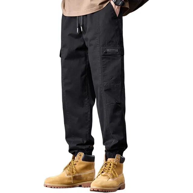 协协乐 纯棉美式潮牌拼接氛围感战术裤秋冬季复古城市机能宽松哈伦束脚九分裤青少年弹力抽绳痞帅百搭休闲运动长裤工装裤 男款