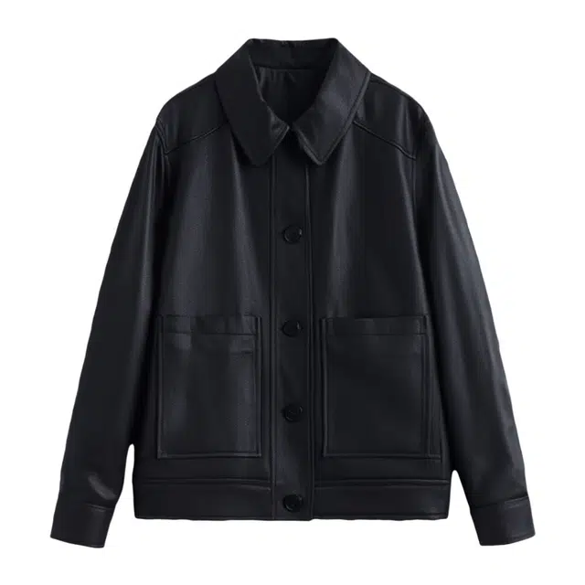 潞优野 高级时尚绵羊皮简约干练真皮短款夹克外套长袖翻领 皮衣 女款