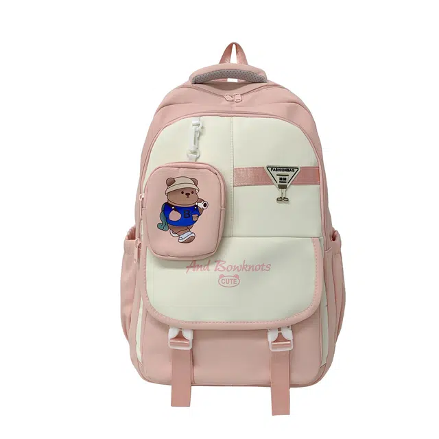 米囹 男女同款小熊卡通书包 轻盈减负 双肩包 大号 粉色