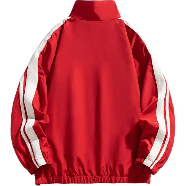 八哥 美式高街基础款双面穿经典复古纯色条纹拼接撞色宽松潮流时尚舒适设计感百搭通勤日常简约工装飞行员翻领长袖外套夹克 男女同款