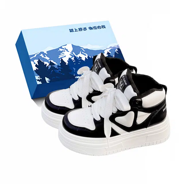 小鹿米利 百搭小白鞋休闲厚底加绒棉鞋 保暖减震包裹性耐磨防滑 高帮 板鞋 女