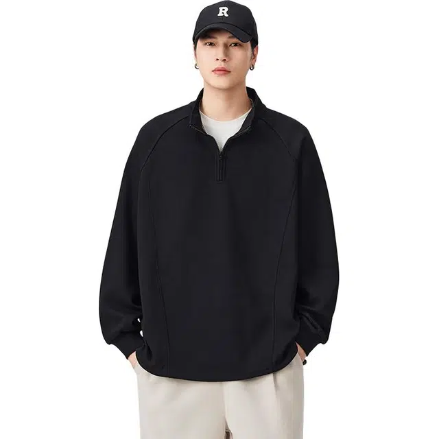 杜克恩 美式半拉链解构设计感立领外套春秋季简约高级感宽松廓形休闲长袖卫衣 男女同款