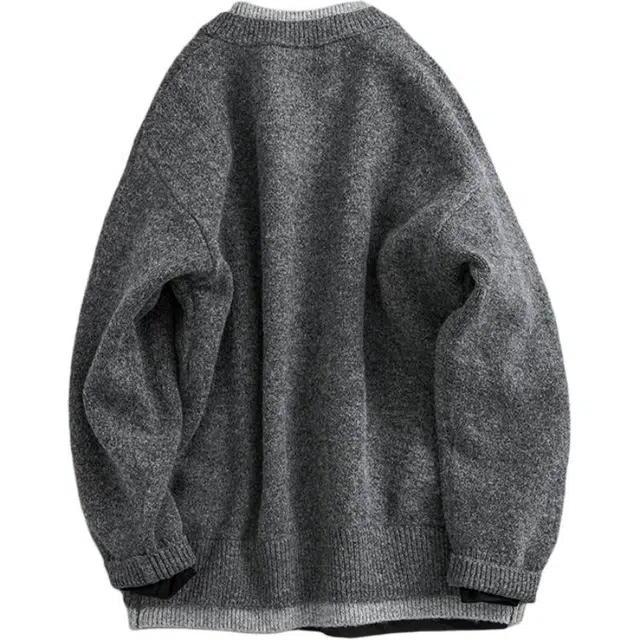 宫奴 日系休闲潮牌复古简约假两件百搭宽松套头针织衫 男女同款