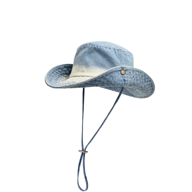 杨同学 水洗牛仔渐变设计遮阳防晒大檐 涤纶 渔夫帽 女款