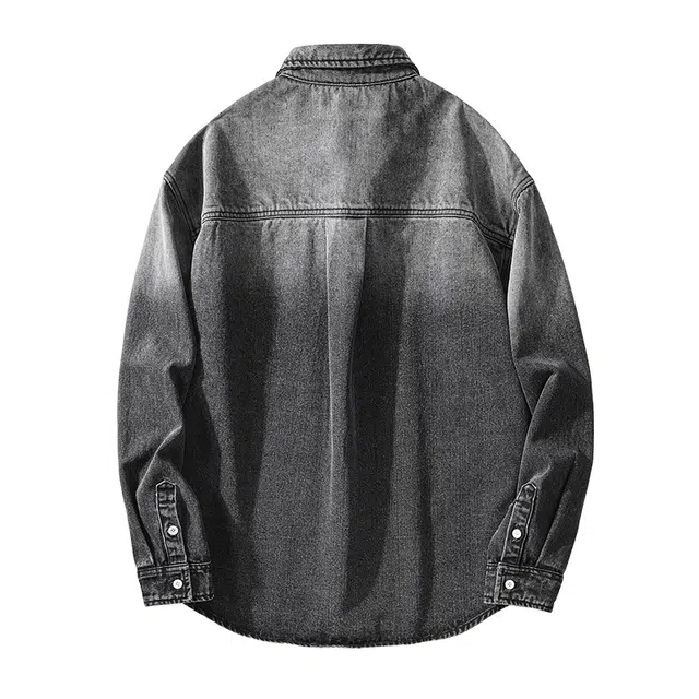 【dme】 时尚潮牌宽松小众设计感衬衣外套舒适百搭重工艺水洗渐变牛仔衬衫 男女同款 黑色