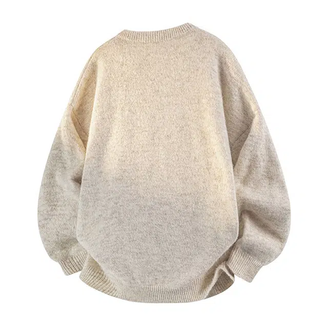 棉基因 美式复古老钱风纯色基础款休闲百搭简约高级街头无性别主义日常通勤宽松落肩圆领加厚套头针织毛衣 男女同款