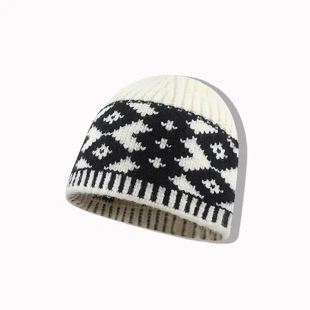 无限兔 菱形图案线针织帽休闲百搭毛加厚保暖护耳冷帽高弹力显脸小套头帽 腈纶 绒线帽 男女同款情侣款