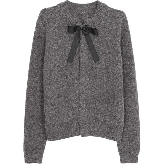 小卷要加油 开衫女春秋季外搭学院风上衣灰色复古外套针织衫 女款