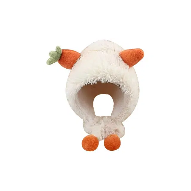 恩僾德 胡萝卜脑袋秋冬季百搭小众高颜值可爱毛绒骑行防寒保暖护耳卡通显脸小 聚酯纤维 绒线帽 男女同款情侣款