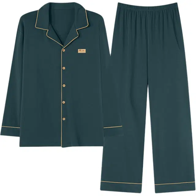 浮光岛屿 礼盒款 春秋季柔软纯棉高级感睡衣男简约时尚可外穿家居服 家居套装 男款 孔雀绿