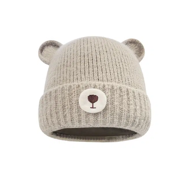 艾佳微 秋冬通勤保暖可爱小熊护耳套头户外防风防寒潮 涤纶（聚酯纤维） 绒线帽 男女同款情侣款