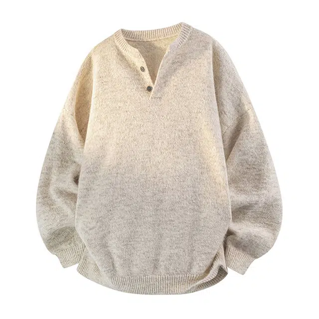 棉基因 美式复古老钱风纯色基础款休闲百搭简约高级街头无性别主义日常通勤宽松落肩圆领加厚套头针织毛衣 男女同款