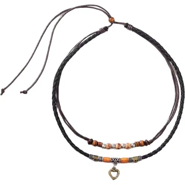 嫒柯 新中式复古民族风多层叠戴爱心日常穿搭时尚百搭挂饰简约大方独特趣味甜美#高级好运 柴木 木作项链 男女同款情侣款