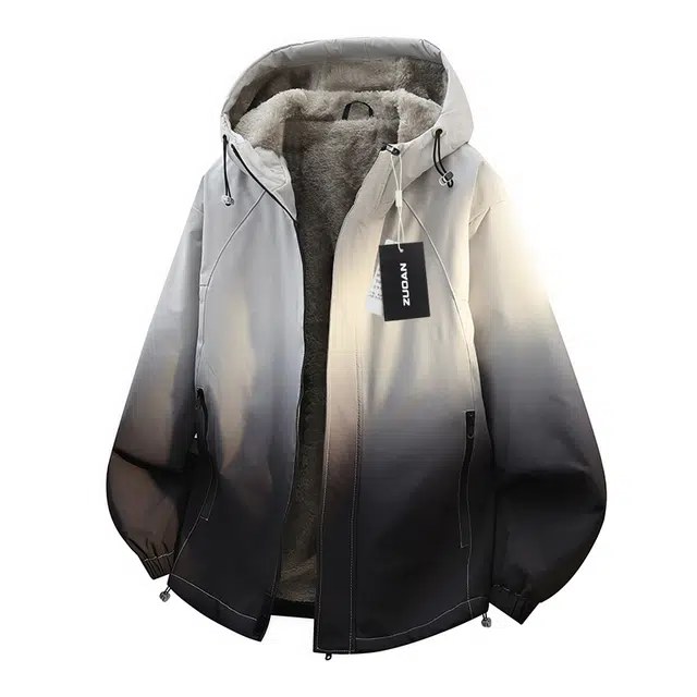 左岸 加绒加厚美式潮流百搭渐变撞色拼接带帽拉链开衫上衣宽松休闲防风保暖秋冬外套夹克 男款