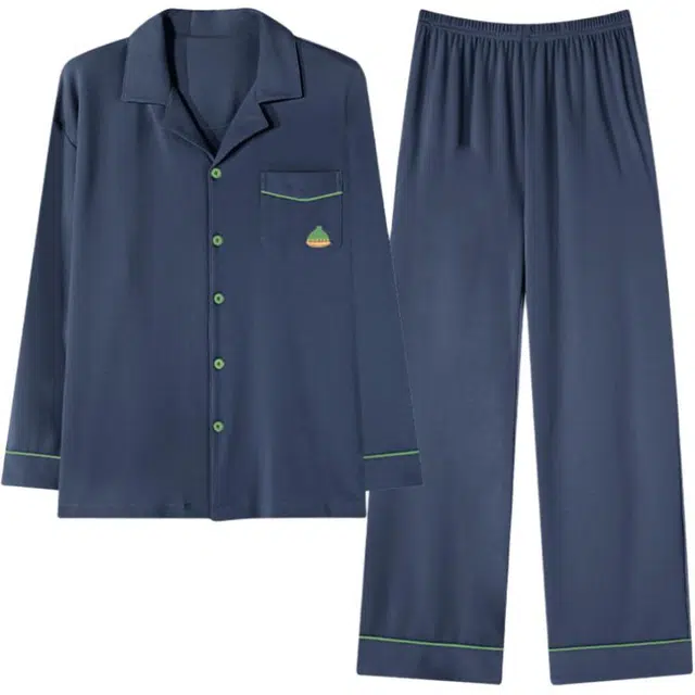 浮光岛屿 礼盒款 春秋款纯棉舒适简约纯色高级感睡衣男时尚休闲宽松可外穿家居服 家居套装 男款 宝蓝色