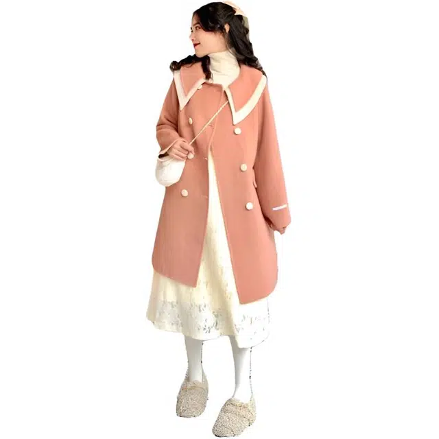 荟萃阁 甜美温柔风娃娃领高级小个子呢子外套大衣 女款