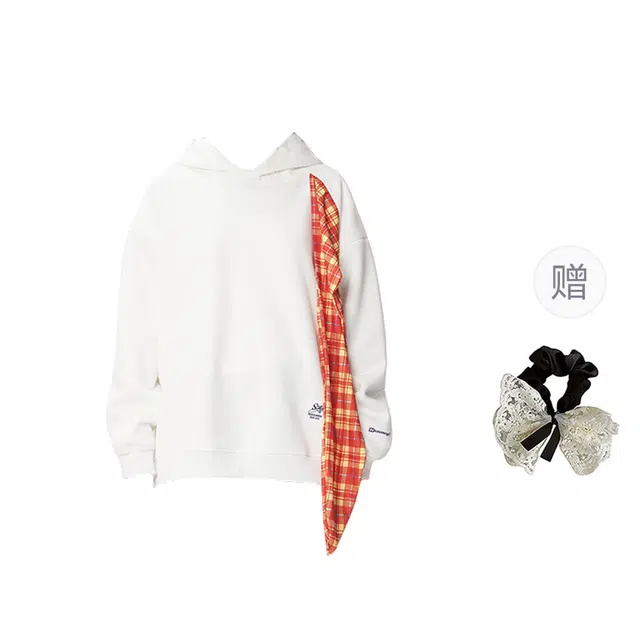 涂诗菲 美式复古潮流高街宽松休闲百搭简约慵懒风气质时尚格子拼接长袖外套卫衣 男女同款