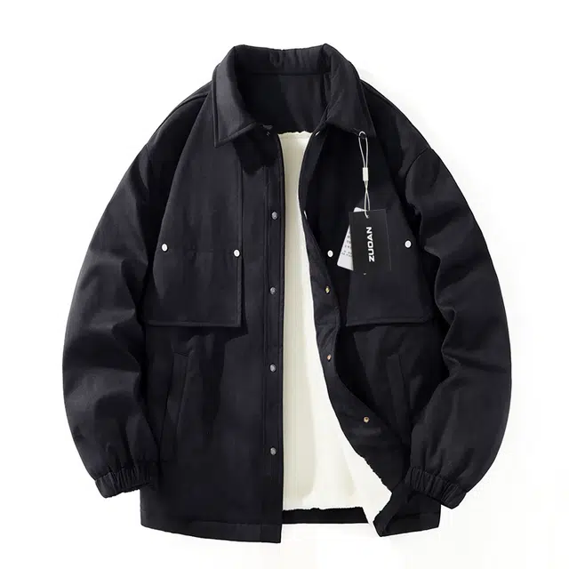 左岸 加绒加厚港风时尚潮牌百搭涂鸦单排扣开衫翻领上衣设计感铆钉工装风休闲宽松春秋防风衬衫外套夹克 男款