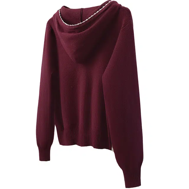 丝柏舍 宽松款简约长袖短款休闲风上衣拼色开衫连帽针织衫 女款