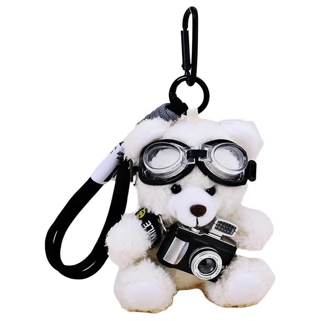 零界 可爱相机小熊 创意卡通玩偶 书包挂饰钥匙扣 公仔 毛绒 挂件 男女同款情侣款