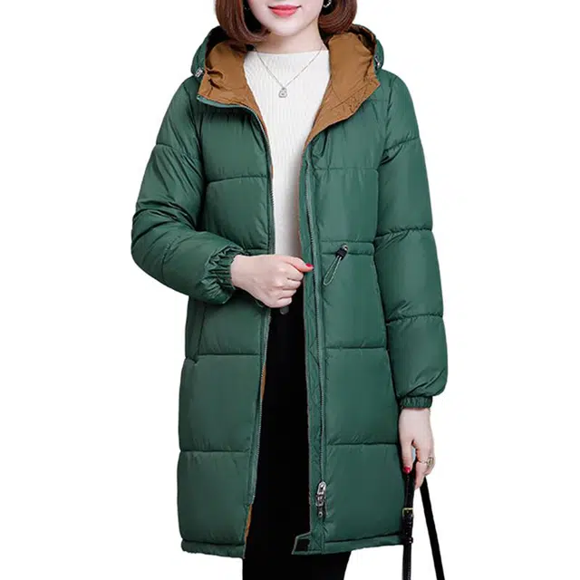 左岸 宽松版时尚加厚柔软舒适多色连帽立领防风保暖锁温优雅中长款休闲棉衣双面穿外套 女款