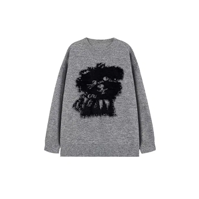 望莱仕 美式复古软糯毛绒绒套头女早秋季宽松慵懒松驰感长袖上衣针织衫 女款