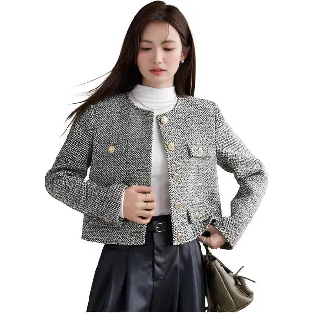 纤丝鸟 时尚设计感气质宽松短款显瘦修身小香风截短外套 女款