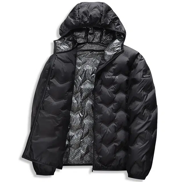 与狼共舞 日常休闲轻暖舒适便携通勤百搭款简约纯色帅气青年款轻薄保暖黑金石墨烯锁温防风亲肤连帽羽绒服 男款