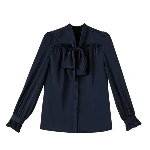 晚白 蝴蝶结系带面料挺括饱满亲肤细腻衬衫 女款