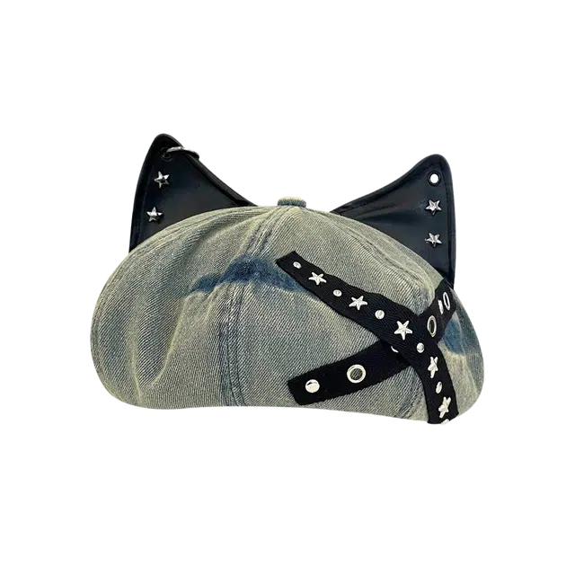 杨同学 美式复古风 猫耳朵帽 牛仔 贝雷帽 女款