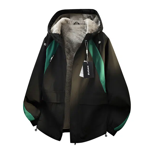 左岸 加绒加厚美式潮流百搭撞色拼接带帽拉链开衫上衣宽松休闲防风保暖秋冬工装外套夹克 男款