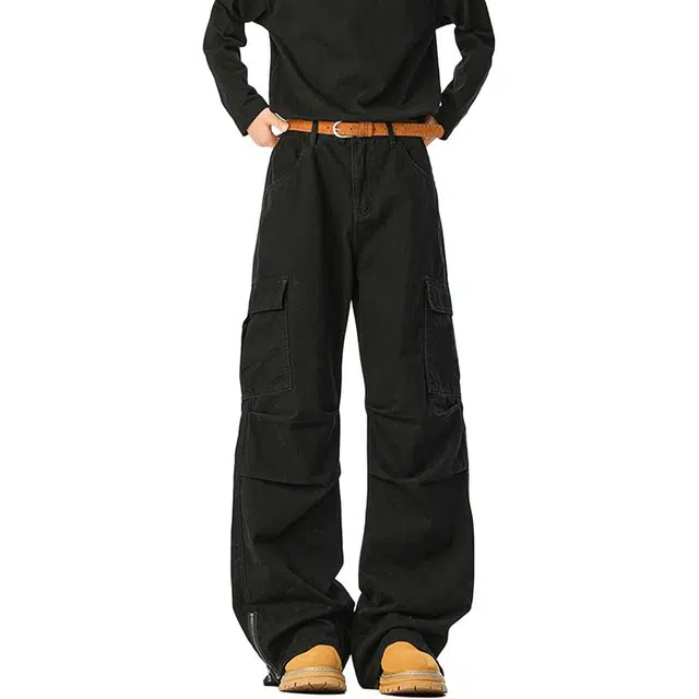 佐菲利 美式复古裤子高街拉链设计直筒长裤宽松百搭运动休闲裤工装裤 男女同款