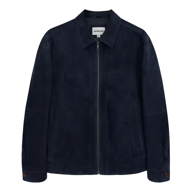 丹宁哲学 高档新西兰反绒绵羊皮纯色长袖翻领直筒型皮衣 男款