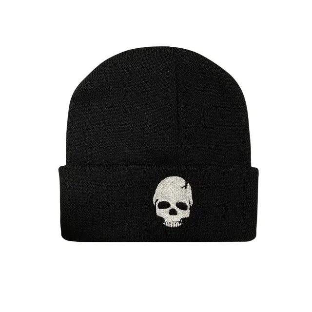 艾佳微 欧美朋克刺绣骷髅头冷帽个性嘻哈套头针织 腈纶 绒线帽 男女同款情侣款