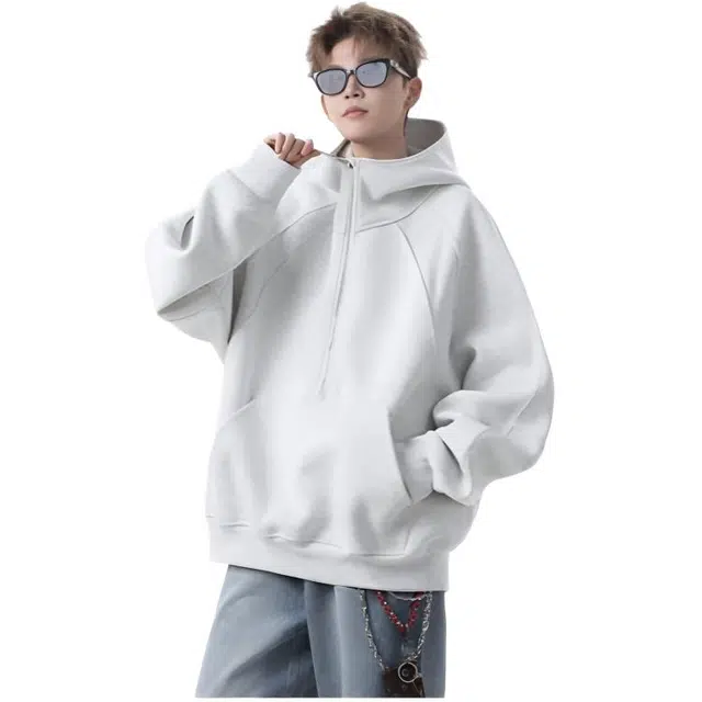 木木兔儿童卫衣上装 潮牌男生穿搭长袖外穿潮流百搭衣服国潮宽松学生半拉链连帽外套 青少年