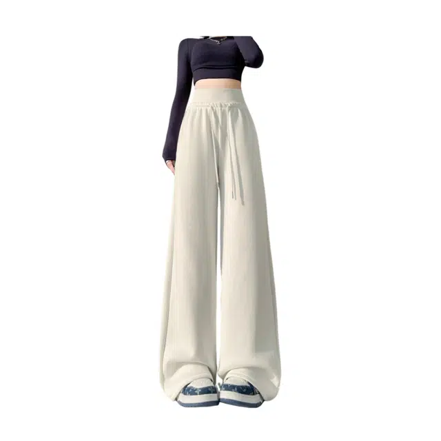 荟萃阁 美式运动裤子收腹高腰垂感阔腿裤直筒宽松拖地卫裤休闲裤 女款