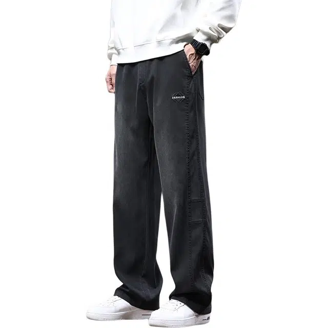 协协乐 高街机能风拼接氛围感美式复古秋冬季潮牌宽松直筒阔腿垂坠感拖地长裤百搭青少年弹力休闲运动工装裤 男款