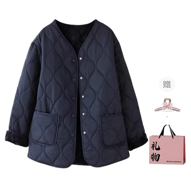 柏黛妃 轻盈保暖简约时尚休闲百搭显瘦显高拼接宽松韩版菱格棉服 女款