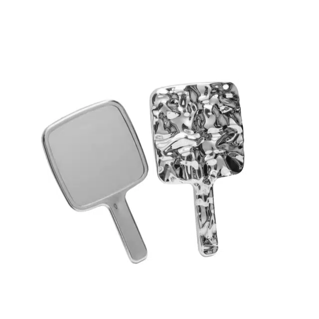 未来枫情 水波纹银色手持化妆镜公主家用风随身宿舍手柄