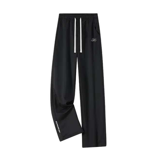 暴走的萝莉 美式街头潮流简约基础款品牌字母撞色镂空设计图案印花时尚宽松直筒无性别主义休闲针织运动裤 男女同款